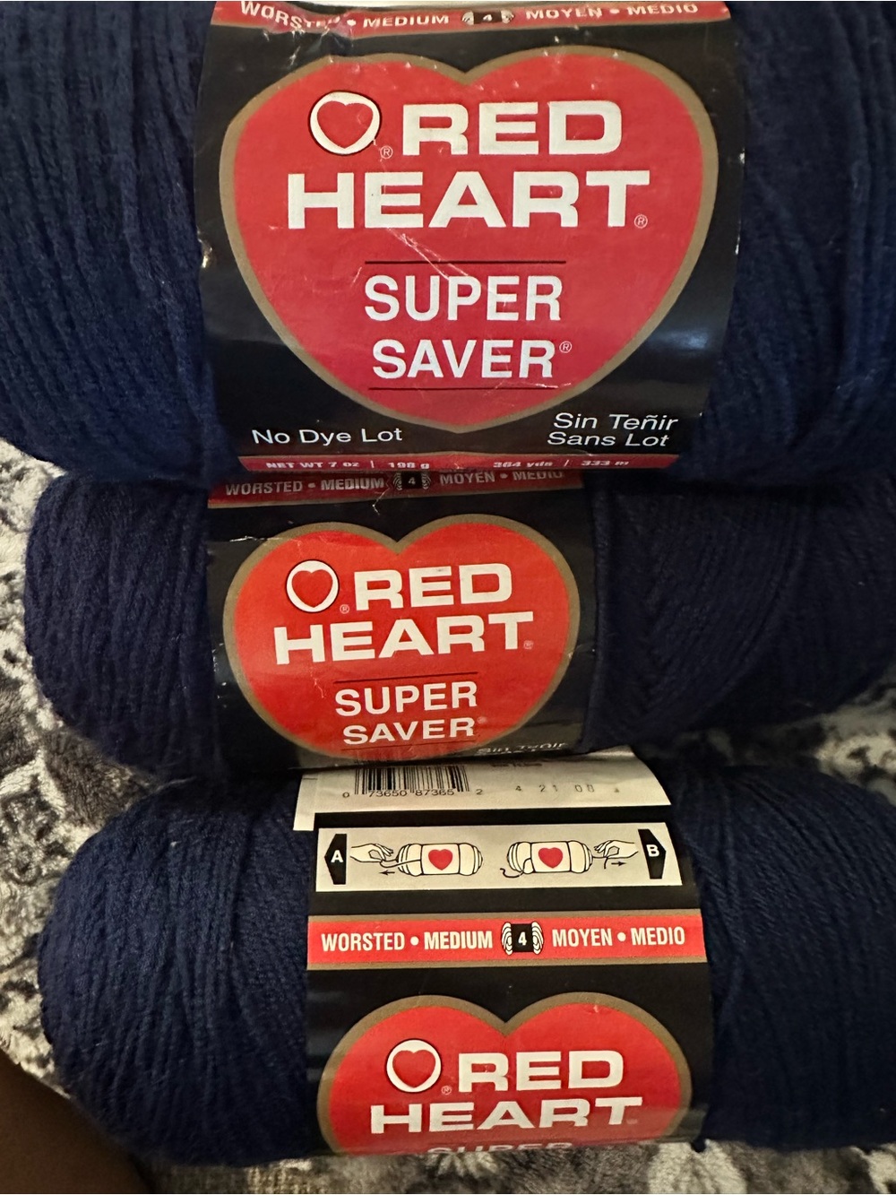 4 Skeins Red Heart Super Saver Yarn Soft Navy Blue Worsted NEW